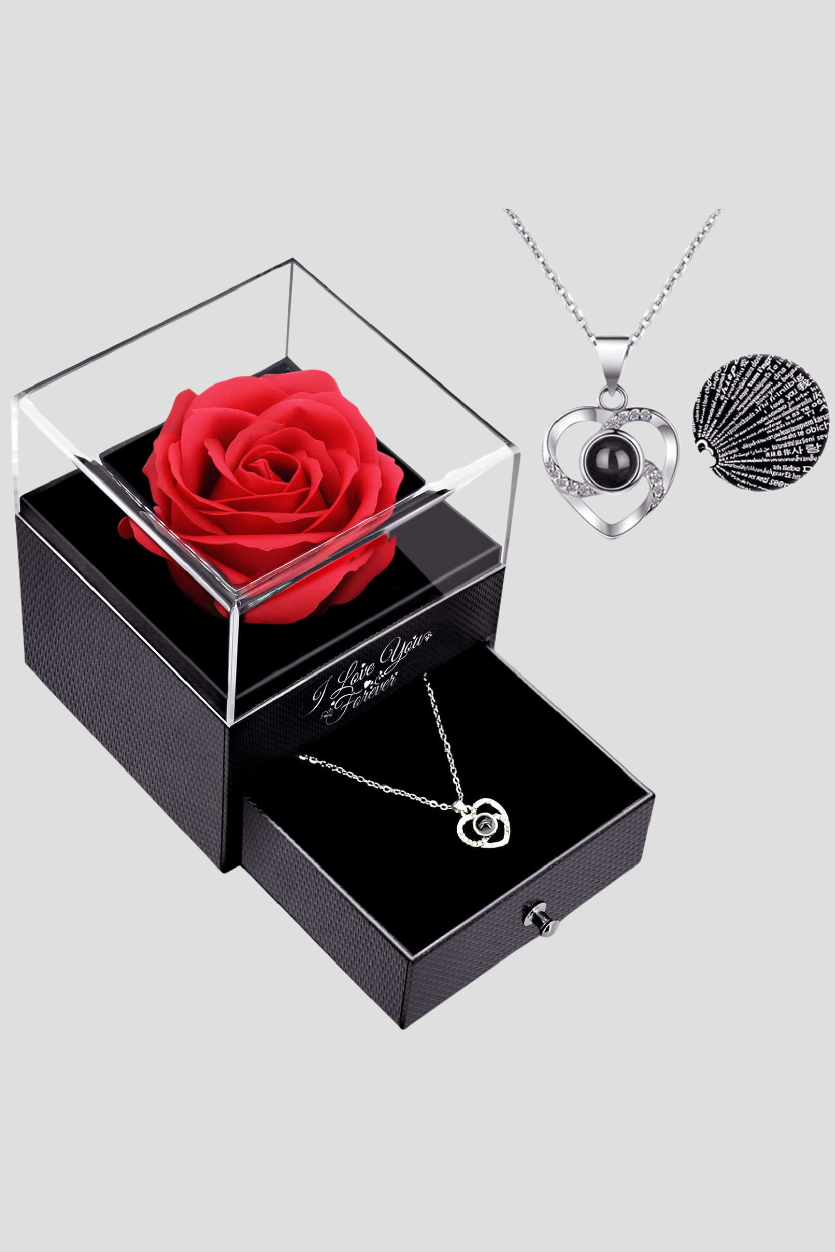 Valentinstag Geschenk: Die Edelvetica Geschenk Box mit Halskette und ewiger Rose