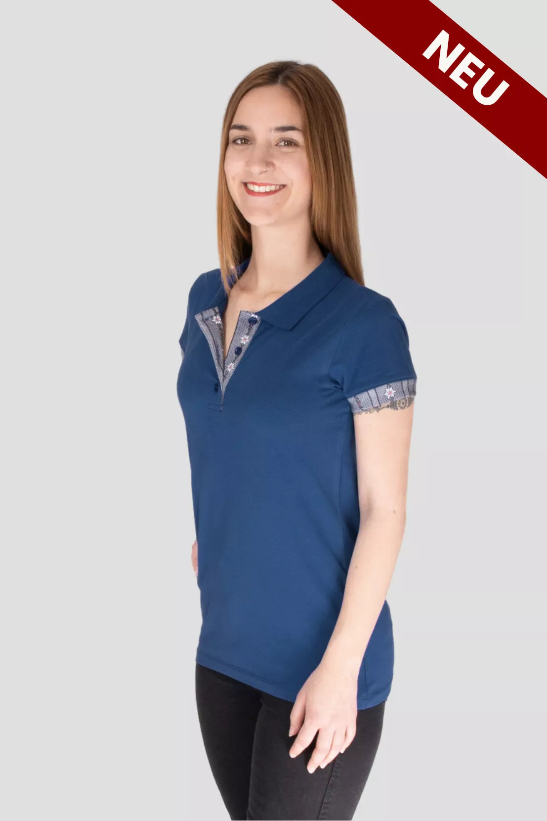 Polo Shirt Edelweiss Krageninnenseite & Armabschluss Damen