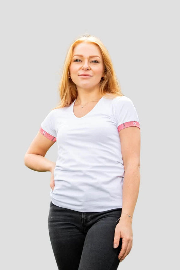 Edelweiss Original Damen T-Shirt in verschiedenen Farben mit einzigartigem Edelweiss-Design am Armabschluss von Edelvetica.