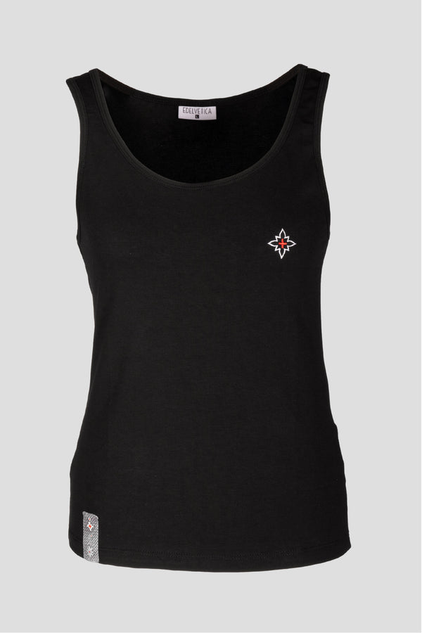 Damen Edelweiss-Tank-Top – Weicher, elastischer Stoff für hohen Tragekomfort. Perfekt für warme Tage und sportliche Aktivitäten. Schweizer Design von Edelvetica.