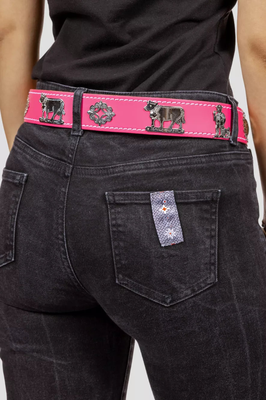 Appenzeller Gürtel Pink mit Trachtenornamenten