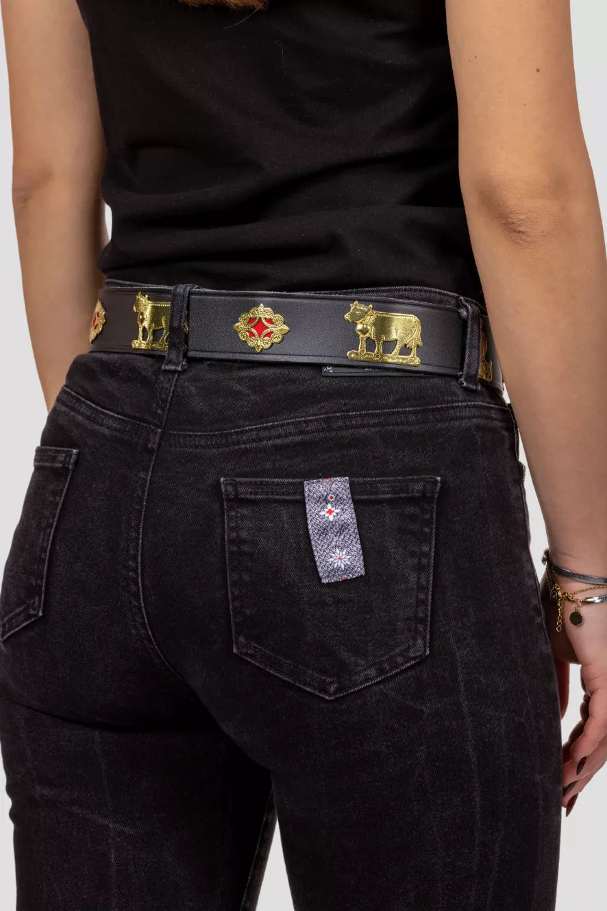 Appenzeller Gürtel Schwarz mit Goldenen Trachtenornamenten