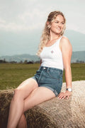 Damen Edelweiss-Tank-Top – Weicher, elastischer Stoff für hohen Tragekomfort. Perfekt für warme Tage und sportliche Aktivitäten. Schweizer Design von Edelvetica.