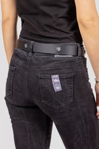 Edelvetica Gürtel in Schwarz mit Edelweiss Ornament