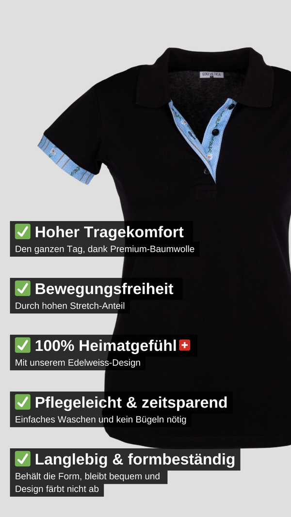 Polo Shirt Edelweiss Krageninnenseite & Armabschluss Damen