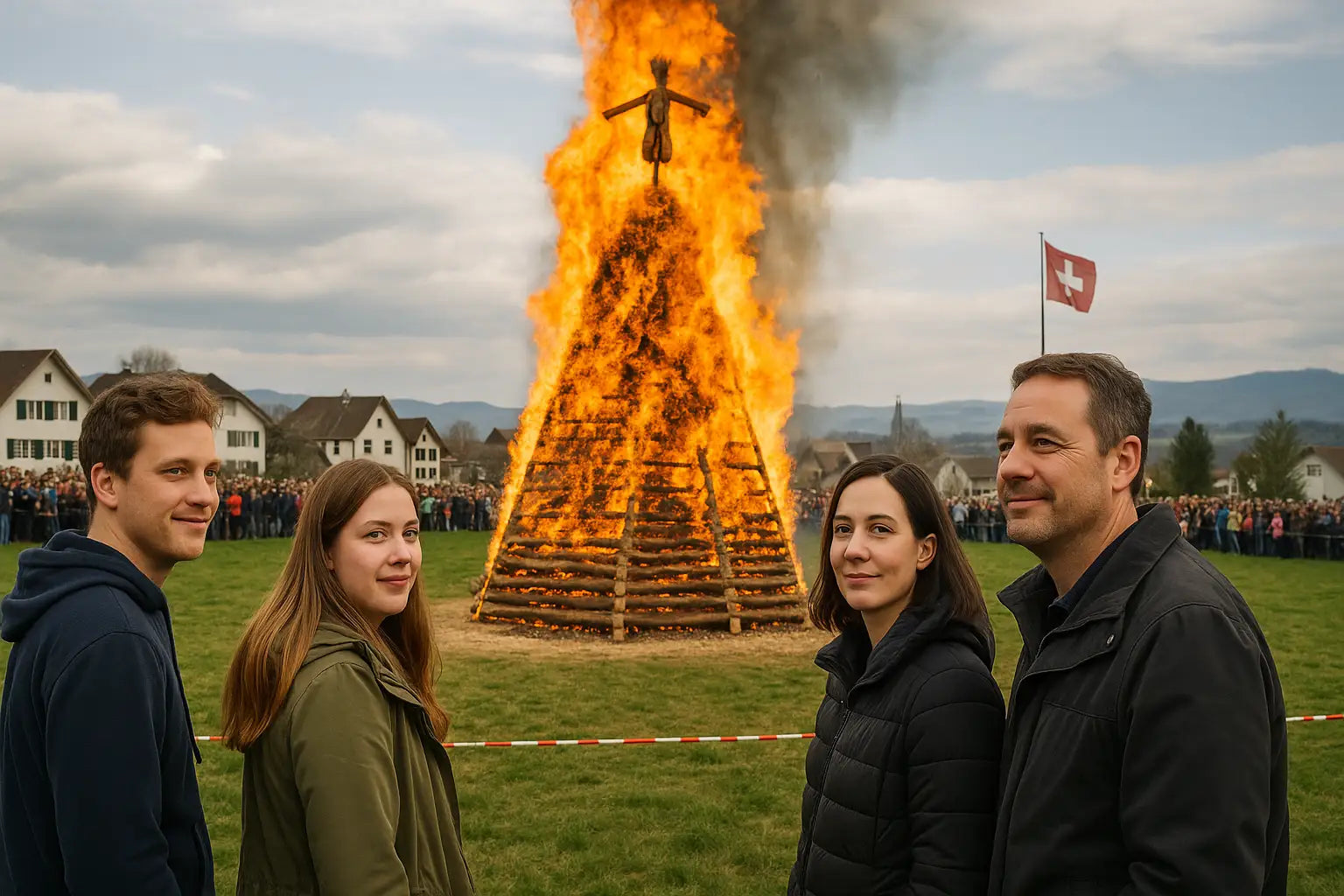 Funkensonntag Veranstaltung in der Schweiz mit Funkenfeuer