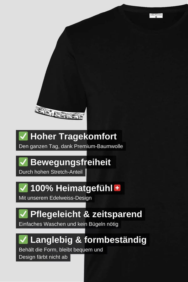 Kinder Scherenschnitt Kurzarmshirt mit traditionellem Scherenschnitt-Muster an den Ärmeln.